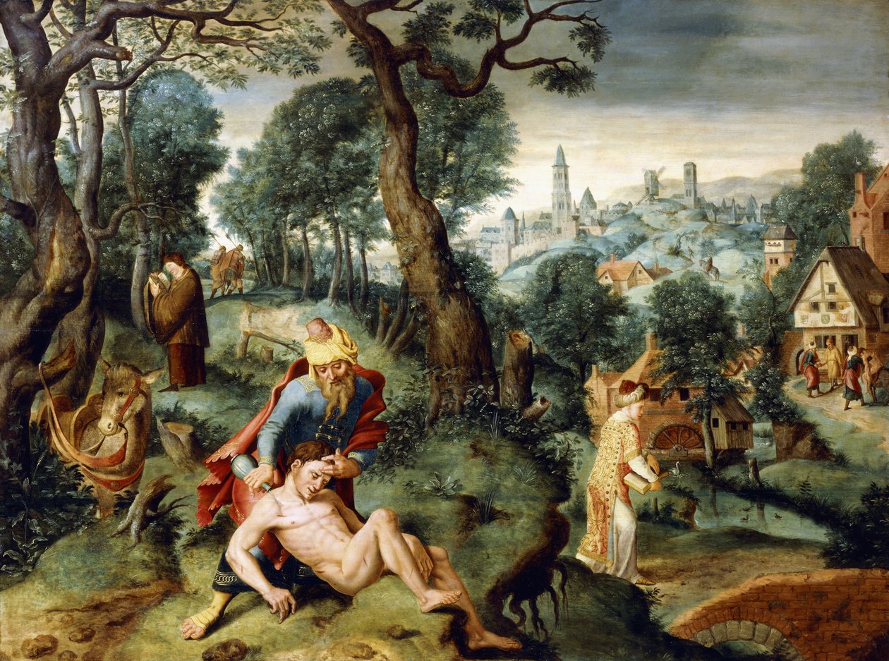 Lignelsen om den barmhjertige samaritaner, af Master of the Prodigal Son