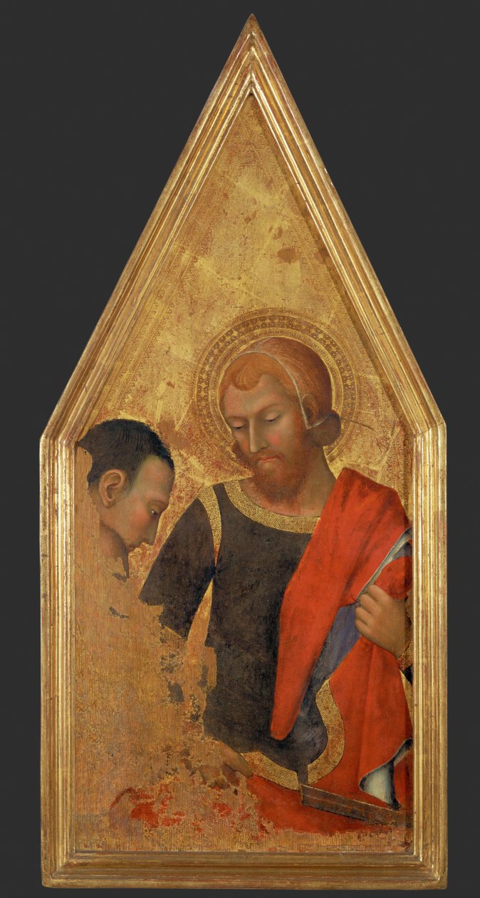 Sankt Martin af Tours deler sin frakke. Bagsiden af ... af Master of the Rebel Angels