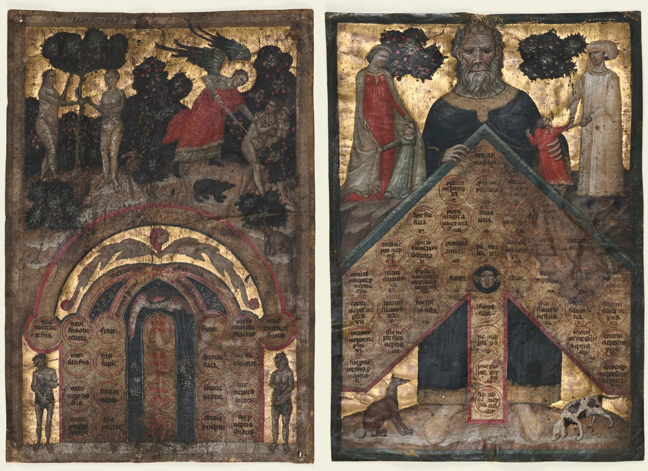 Blade fra et bind af Johannes Andreas "Foredrag om træet af slægtskab og affinitet: Table of Affinity og Table of Consaguinity af Master of the Register of 1328