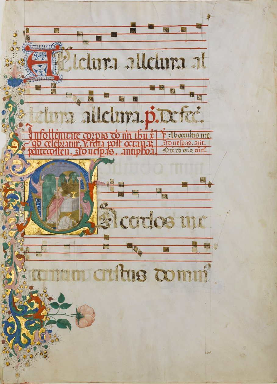 Manuskriptblad med fejring af en messe i en indledende S..., anden halvdel af 1400-tallet. af Master of the Riccardiana Lactantius