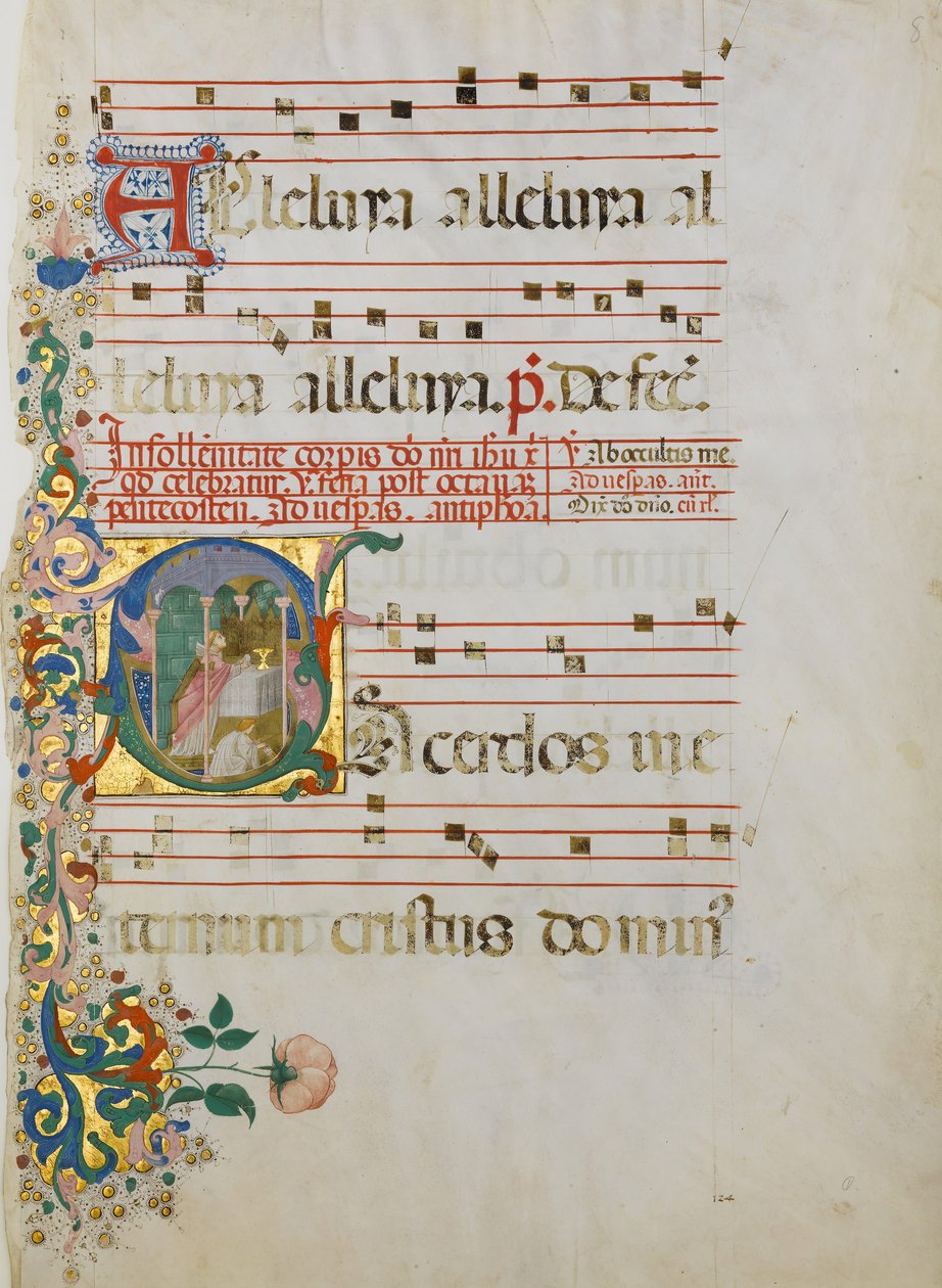 Manuskriptblad med fejring af en messe i en indledende S..., anden halvdel af 1400-tallet. af Master of the Riccardiana Lactantius