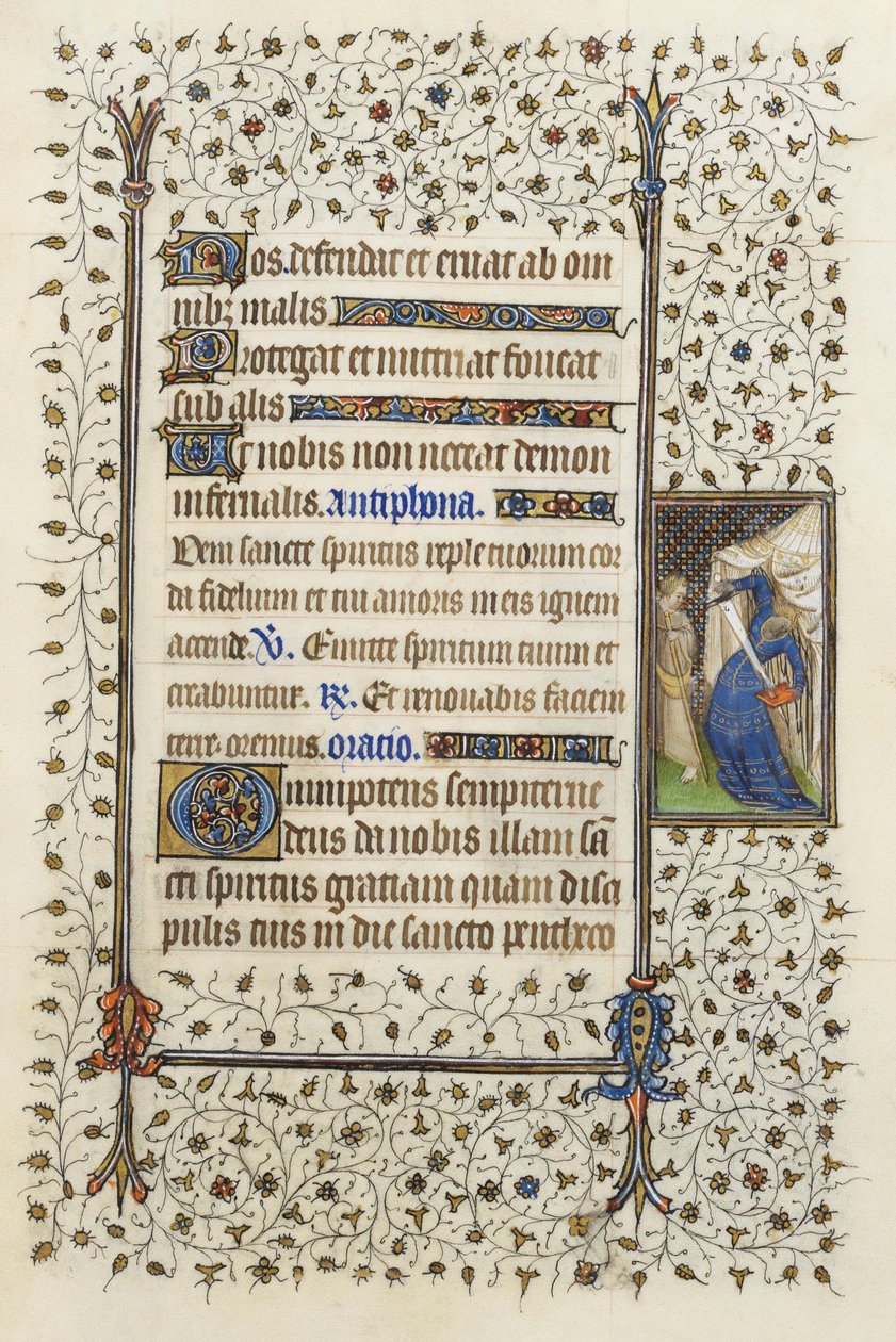 Ms 62 f.132r Personifikation af nekromantisk personifikation, der stikker en bog ned, fra 