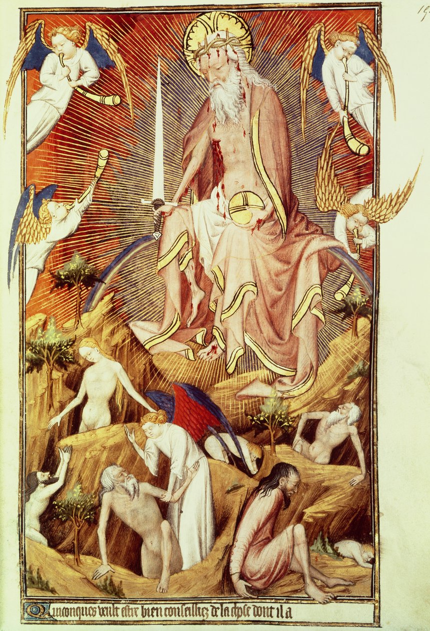 Fru Lat. 9471 f.194 Den sidste dom, fra Grandes Heures de Rohan, c.1418-25 (se også 121172) af Master of the Rohan Hours