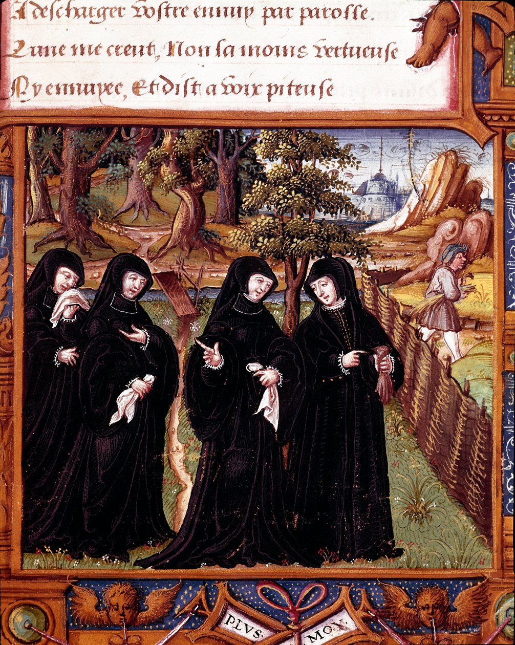 Repræsentation af dronningen af Navarra Margarita af Angoulema (1492-1549) taler med sine ledsagere. Side taget fra manuskriptet "" La coche ou Debat d