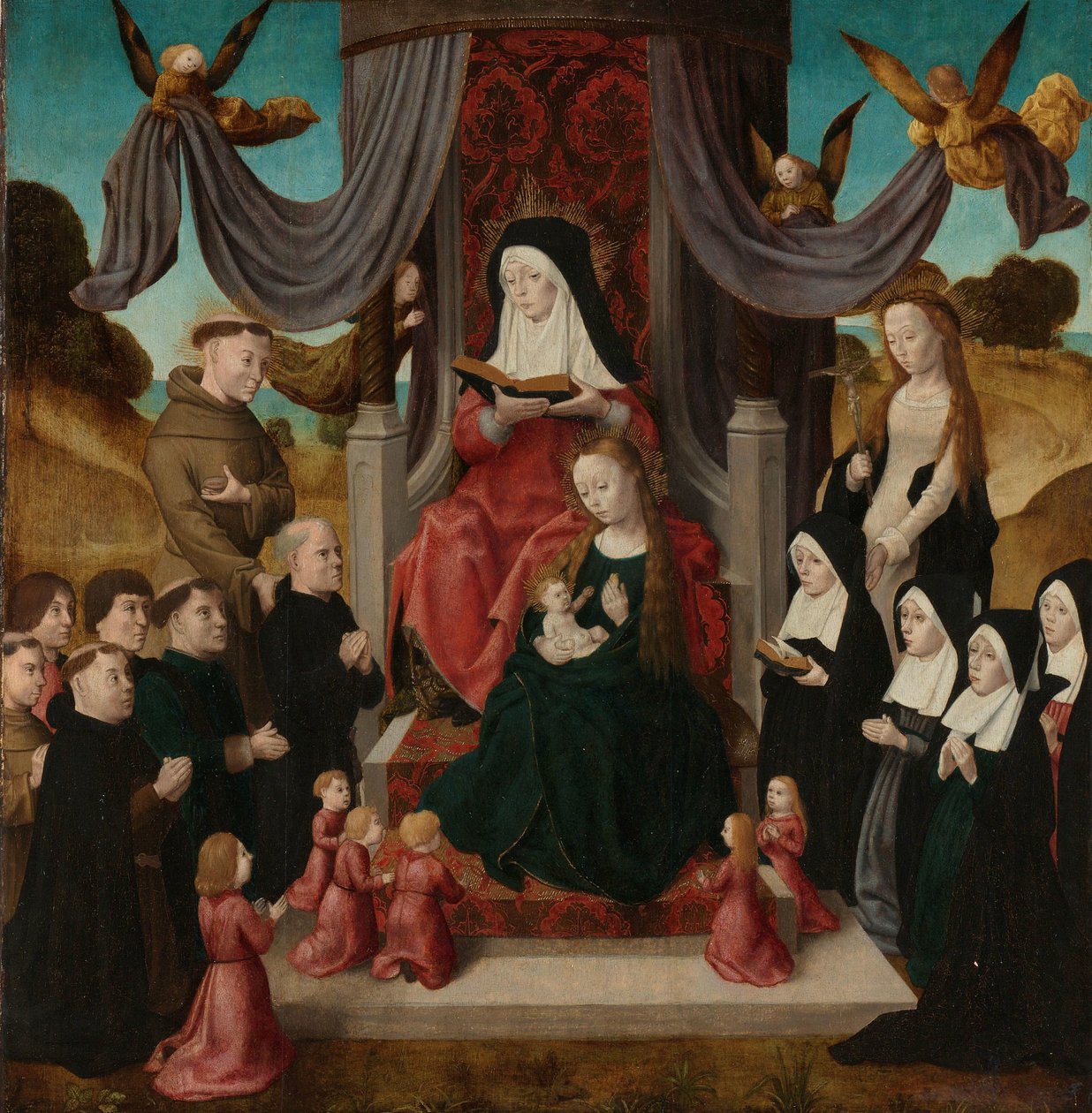 Jomfru og barn med Saint Anne og Saints Francis og Lidwina, med donorer (Anna Selbdritt) af Master of the Saint John Panels
