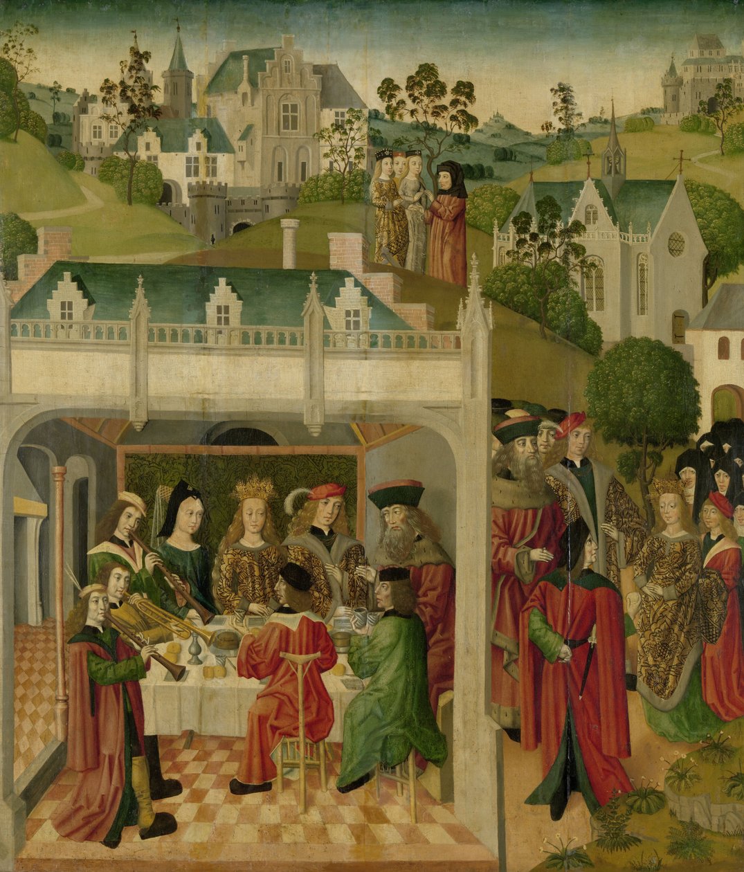Pyhän Elisabetin Unkarin ja Ludvig Thüringenin hääjuhla Wartburgissa, n. 1490-c.1495 (öljy paneelissa) af Master of the St.Elizabeth panels