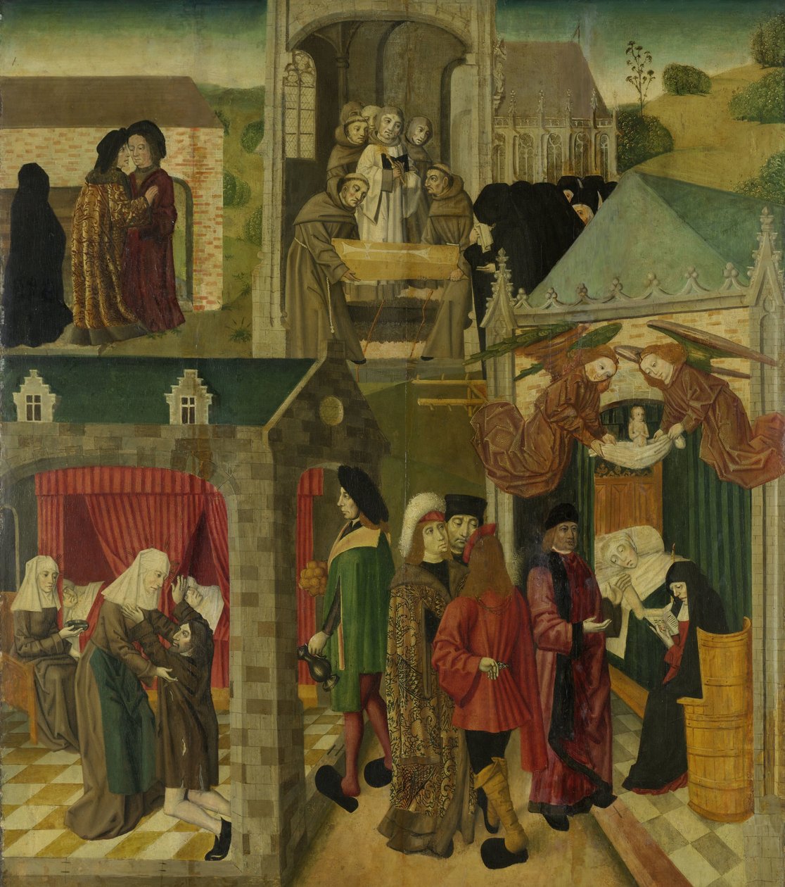 Sankt Elizabeth af Ungarn Plejer de syge i Marburg, Sankt Elizabeths død, indre højre fløj af en altertavle lavet til Grote Kerk i Dordrecht af Master of the St Elizabeth Panels
