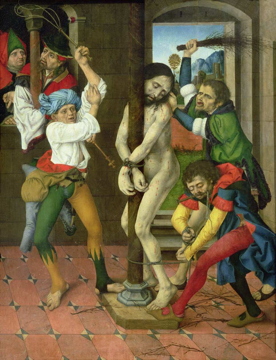 The flagellation of Christ, sidepanel af passionens altertavle (olie på panel) af Master of the Strache Altar