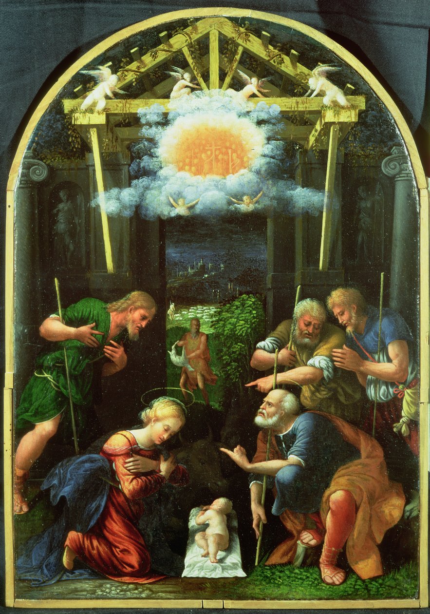 Hyrdernes tilbedelse (olie på panel) af Master of the Twelve Apostles