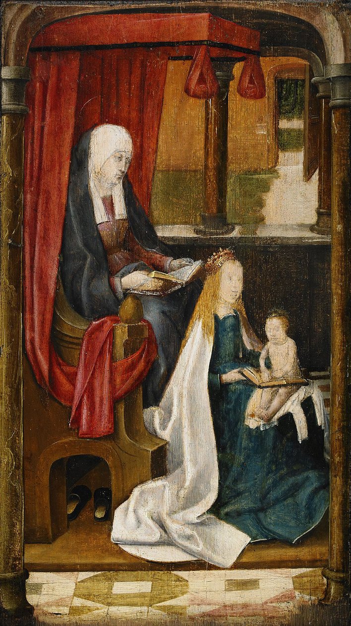 Madonna lærer spædbarnet Kristus at læse, 1480 af Master of the View of St. Gudule