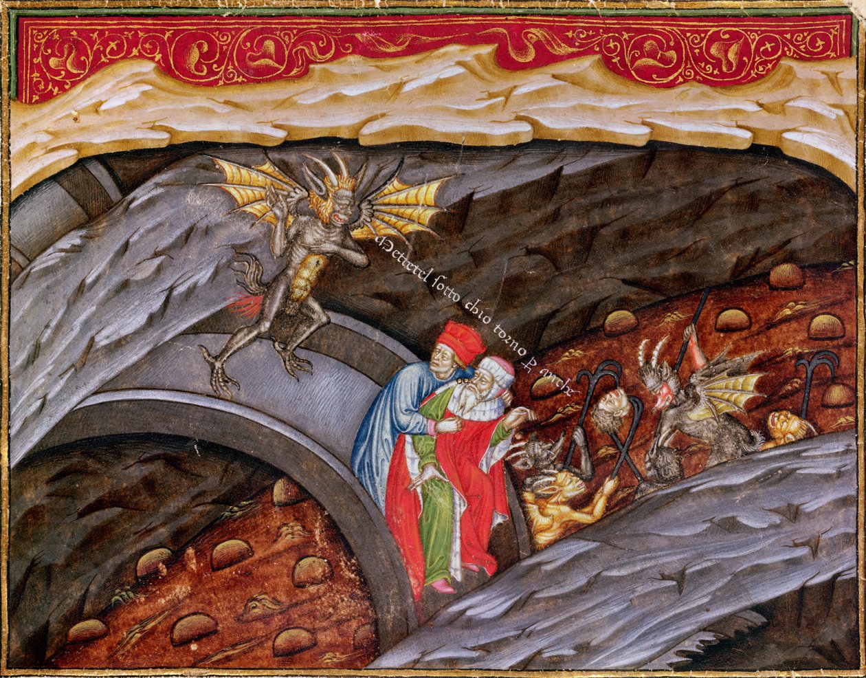 Ms 2017 f.245 Dantes Inferno med en kommentar af Guiniforte degli Bargigi ca. 1440 af Master of the Vitae Imperatorum