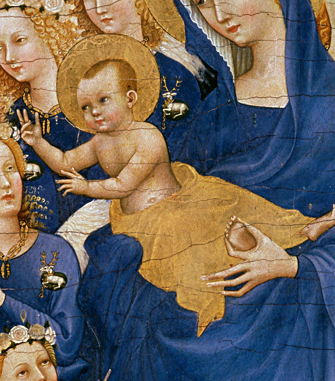 Jomfru og barn, ca.1395-99 (æg-tempera på egetræ) (detalje af 3028) af Master of the Wilton Diptych