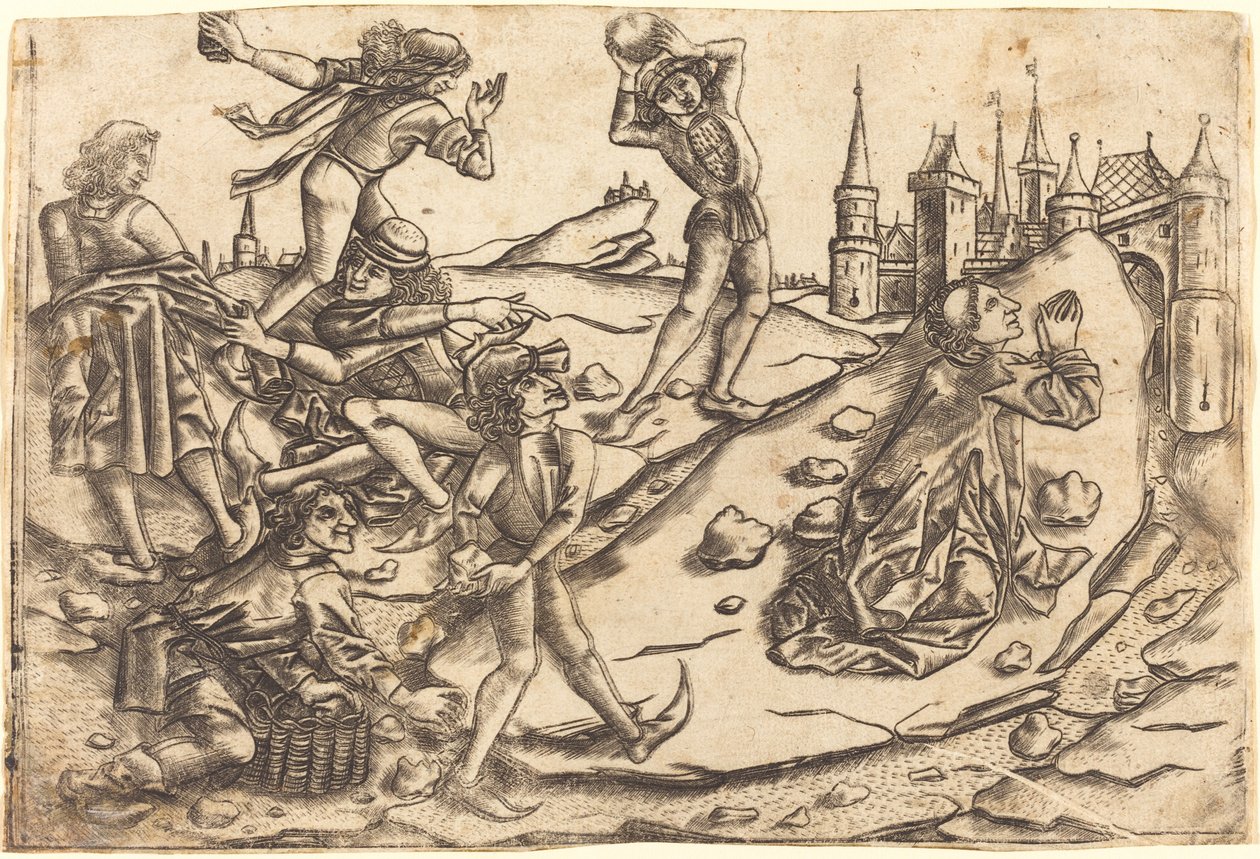 Steningen af Sankt Stefan af Master with the Banderoles after Israhel van Meckenem