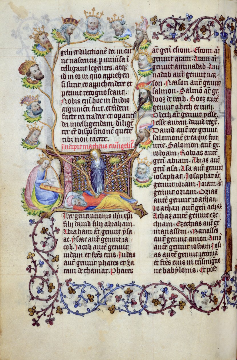 Ms 289.3 f.67v Isajs træ, der udgår fra en initial, fra Matthæusevangeliet, Utrecht, ca. 1425 (bladguld, guldblæk og tempera på pergament) af Masters of Zweder van Culemborg