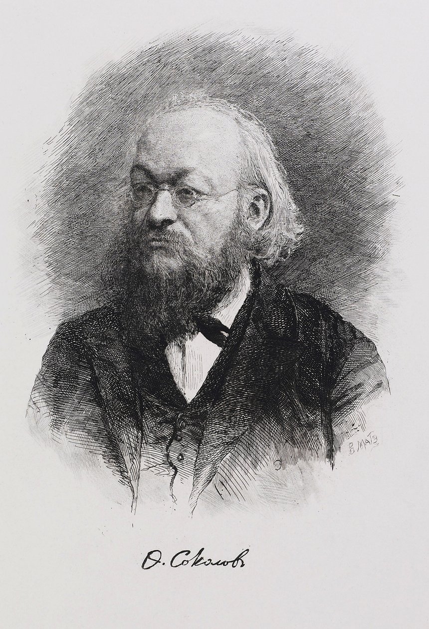 Portræt af historikeren Fyodor Fyodorovich Sokolov 1841-1909, 1900-tallet af Mate