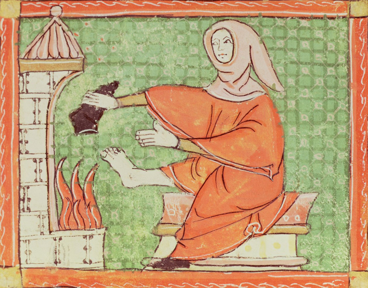 Fol.58r februar: Warming by the Fire (Vellum) af Matfre Ermengaut