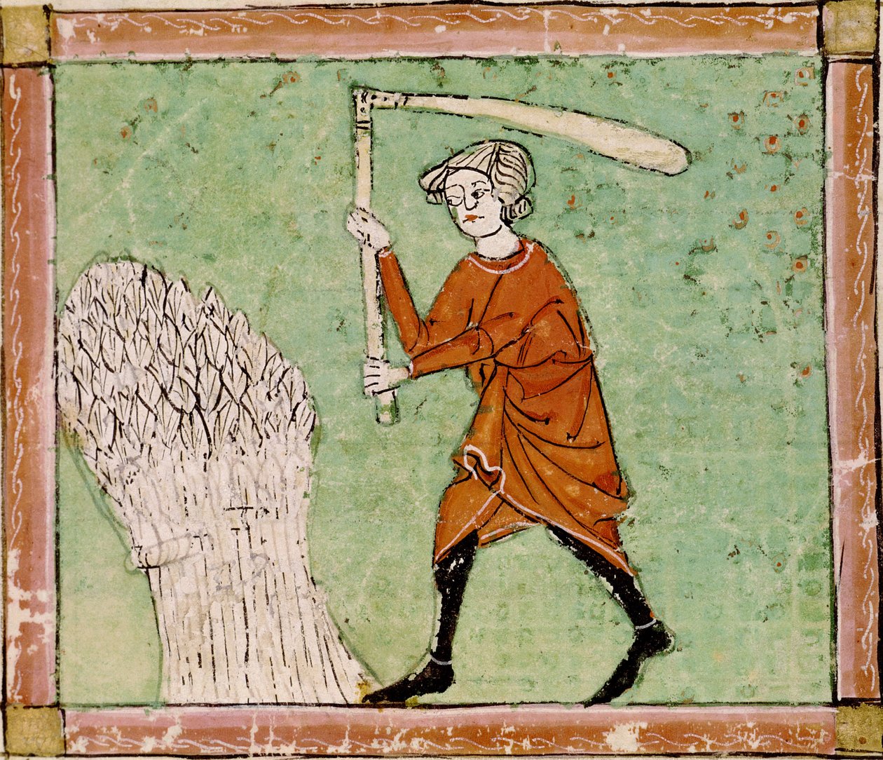 Fol.59r August: Høst af hvede af Matfre Ermengaut