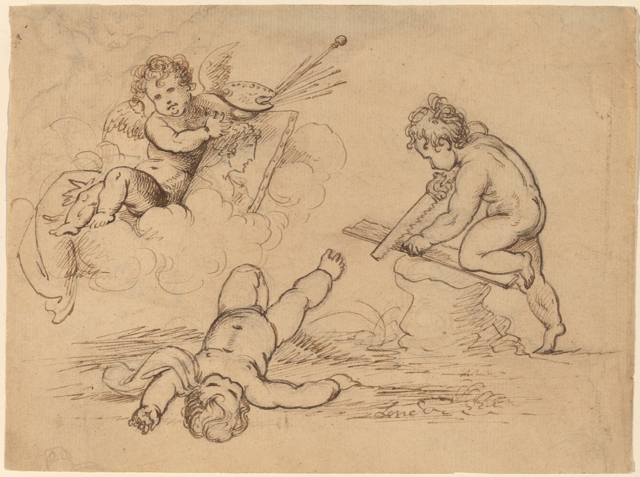 Allegori: Fire Putti af Mather Brown