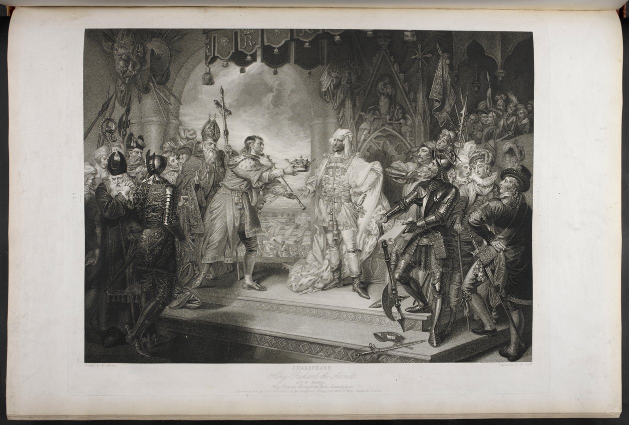 Kuningas Richard toinen. näytös IV. Kohtaus I. King Richard, Bolingbroke, York, Aumerle jne. Parlamenttitalossa, n. 1803 (kaiverrus) af Mather Brown