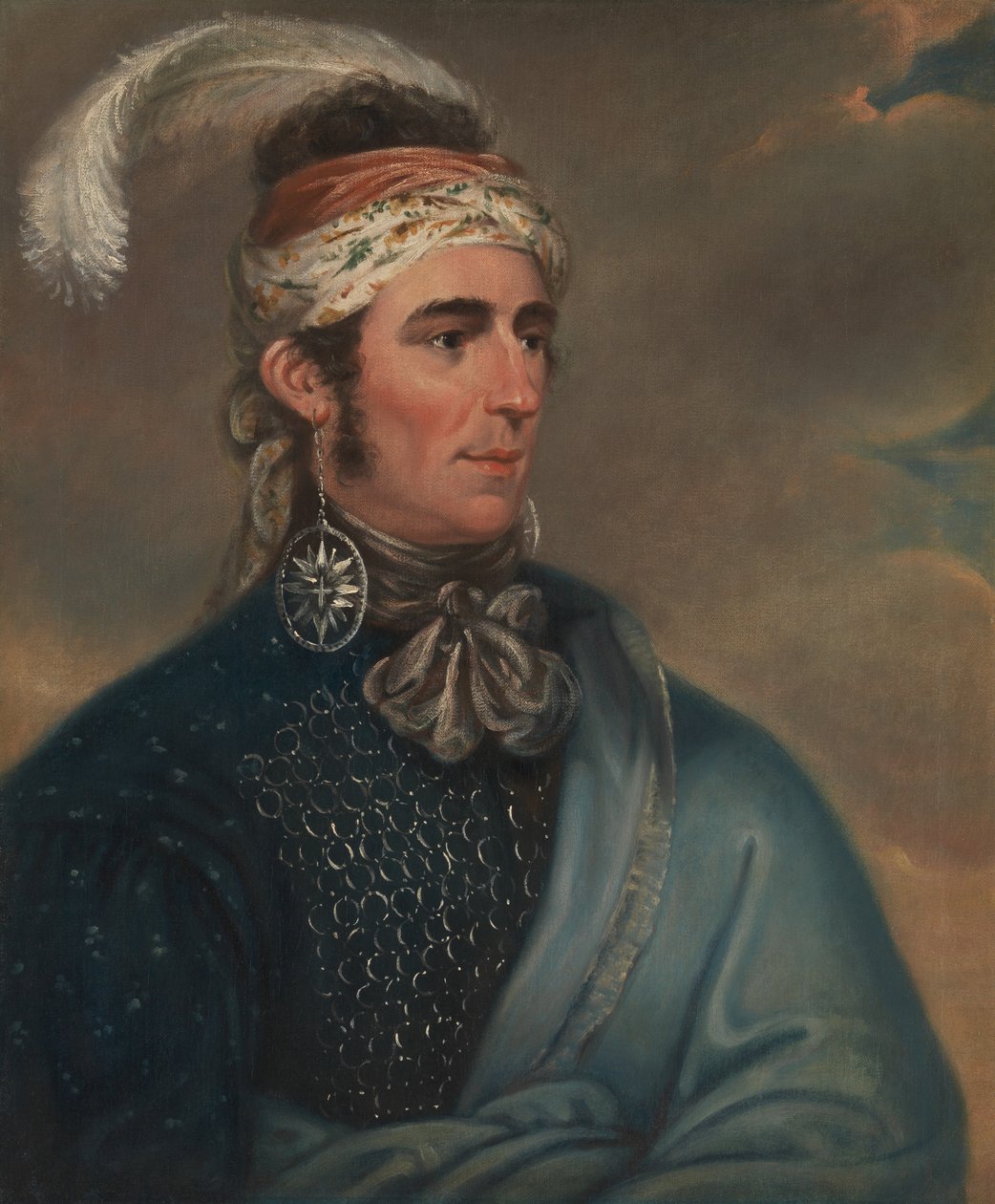 Portræt af major John Norton som mohawk-høvding Teyoninhokarawen af Mather Brown