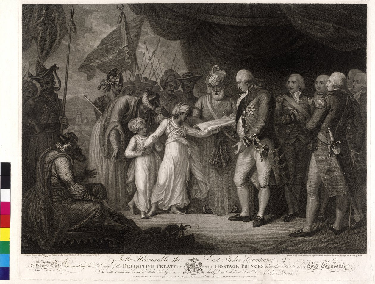 Sultan Tipus sønner dyrker Lord Cornwallis som gidsel og afleverer af Mather Brown