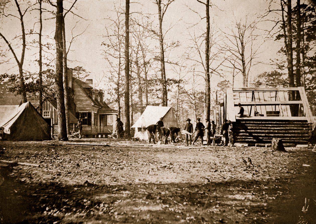 Bygning af vinterkvarterer ved City Point, 1861-65 af Mathew B. Brady
