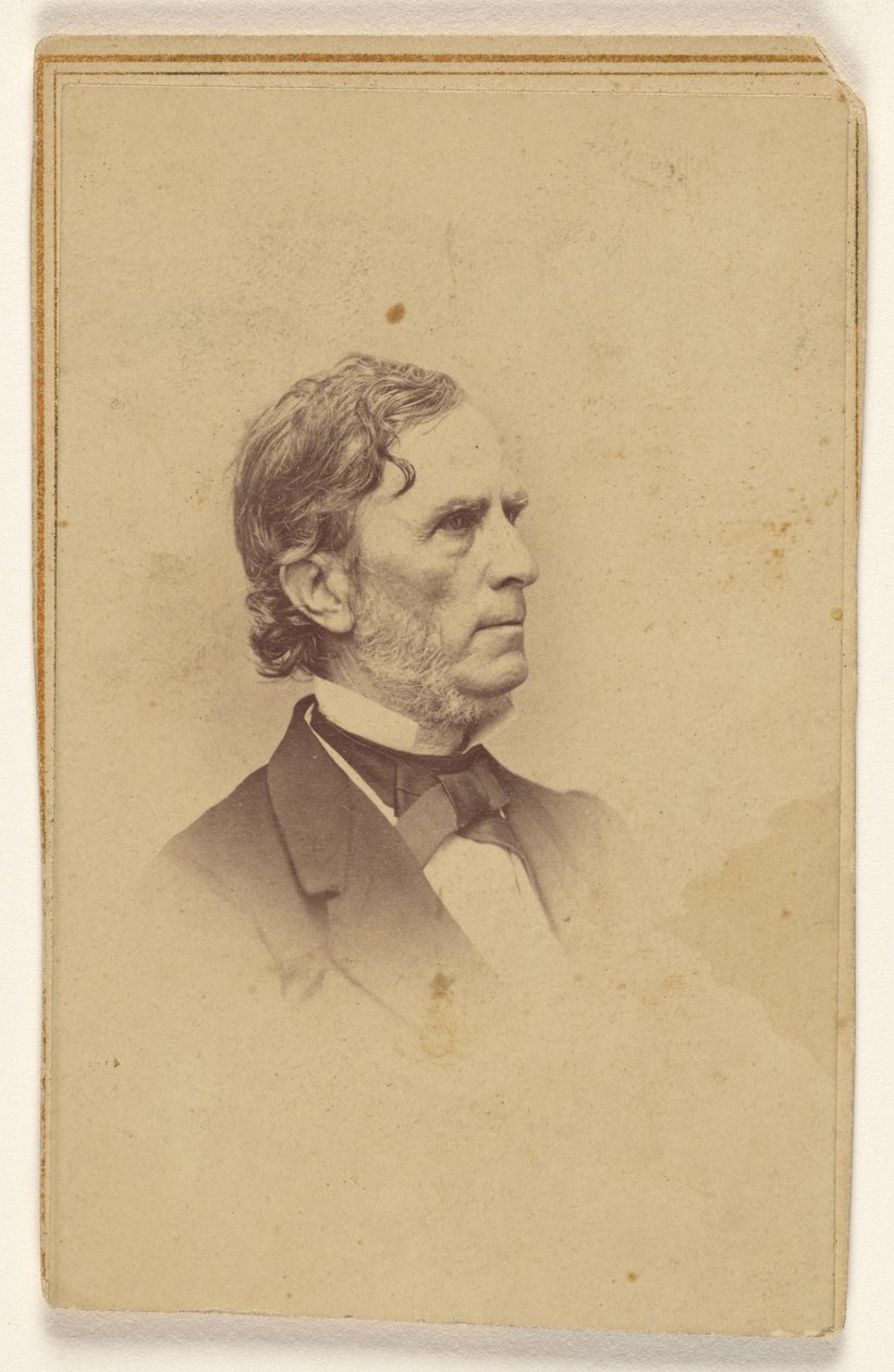 Uidentificeret mand med grånende skæg, uden overskæg, i profil, trykt i vignetstil af Mathew B. Brady