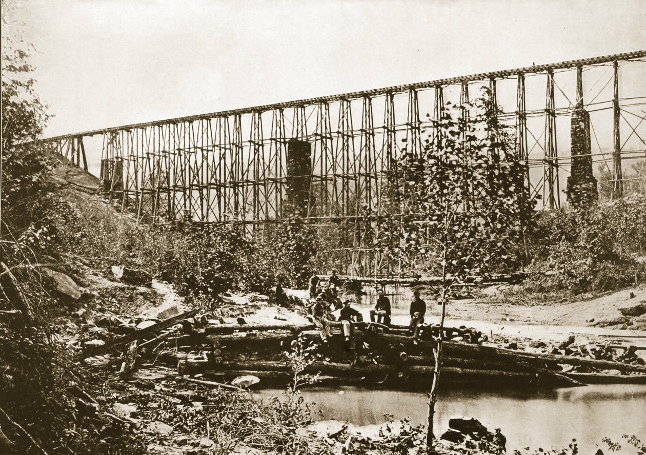 Falling Water Bridge, Nashville og Chattanooga Railroad, 1861-65 af Mathew B. Brady