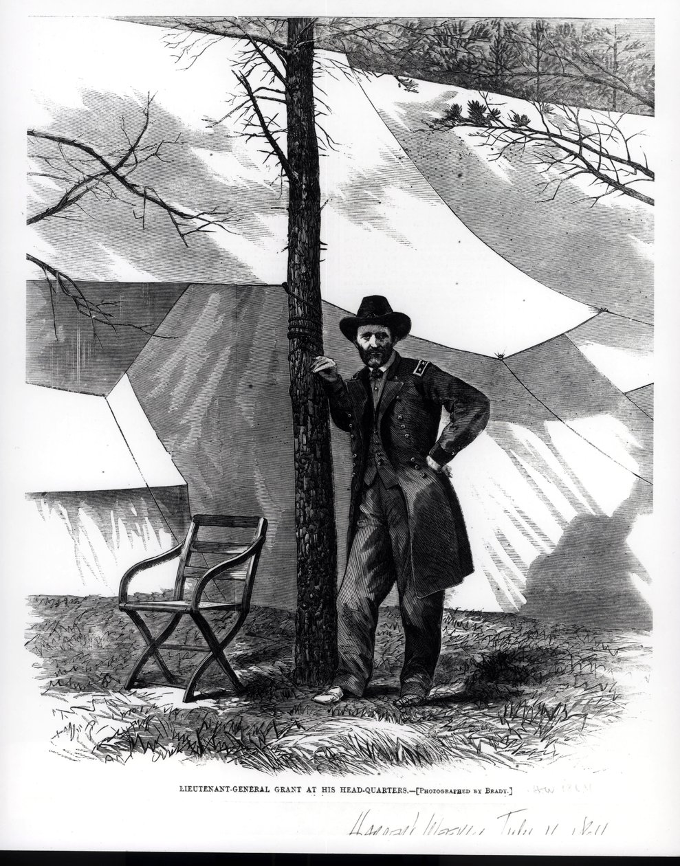 Generalløjtnant Ulysses S. Grant, ved hans hovedkvarter, illustration fra 
