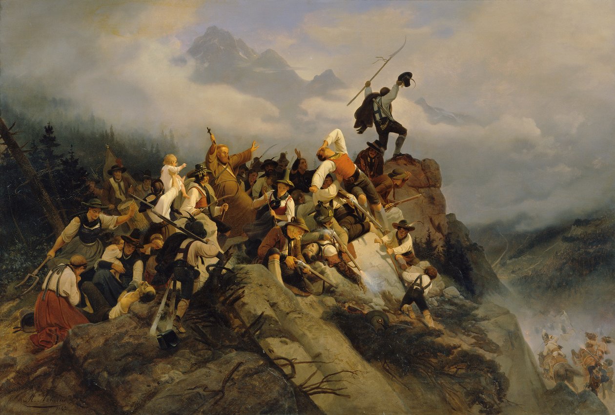 Fader Joachim Haspinger blandt de kæmpende bønder, 1842. af Mathias Artaria