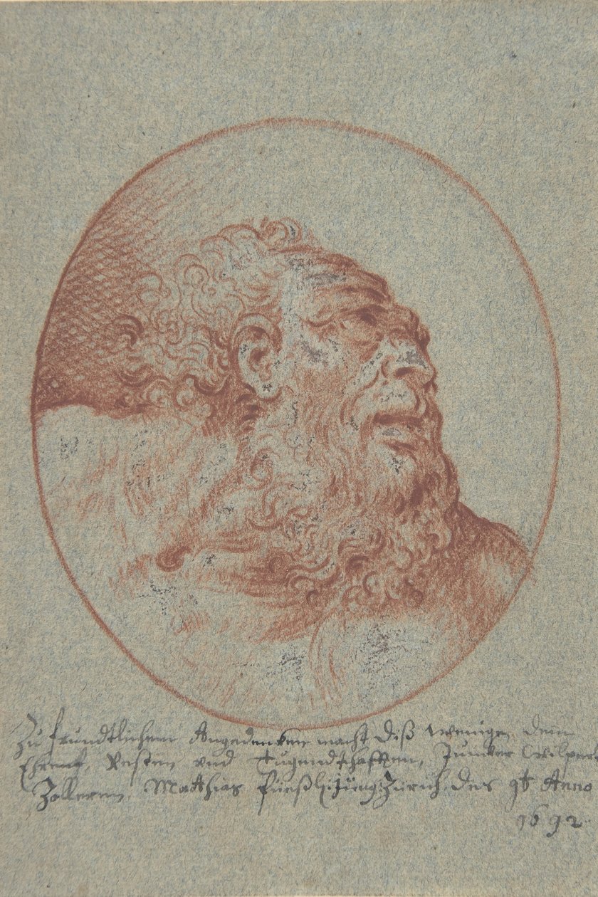 Hovedet af en skægget mand, der ser rigtigt ud, 1692. af Mathias Fussli
