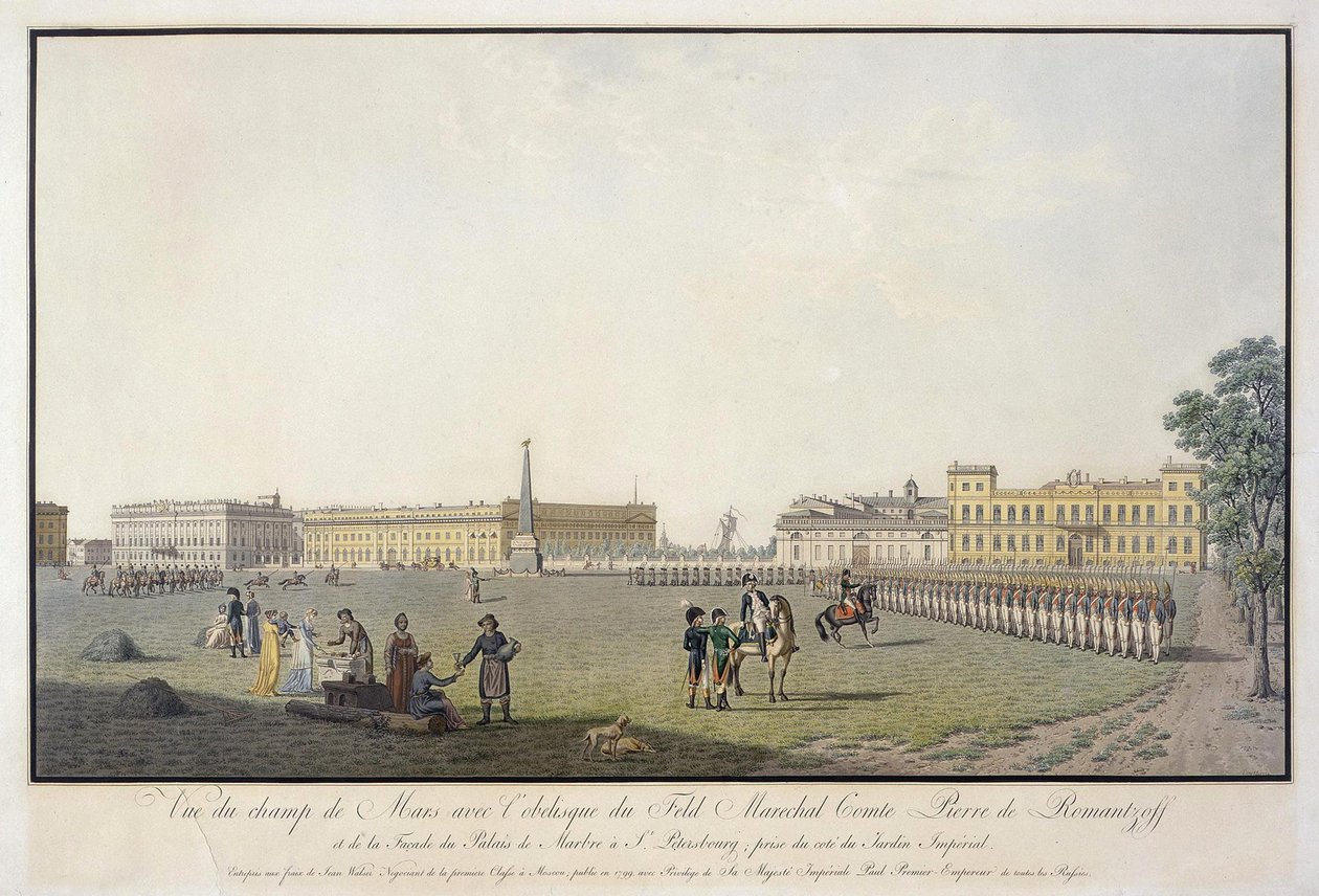 Udsigt over Marsmarken og Marmorpaladset i Sankt Petersborg, 1804 af Mathias Gabriel Lory