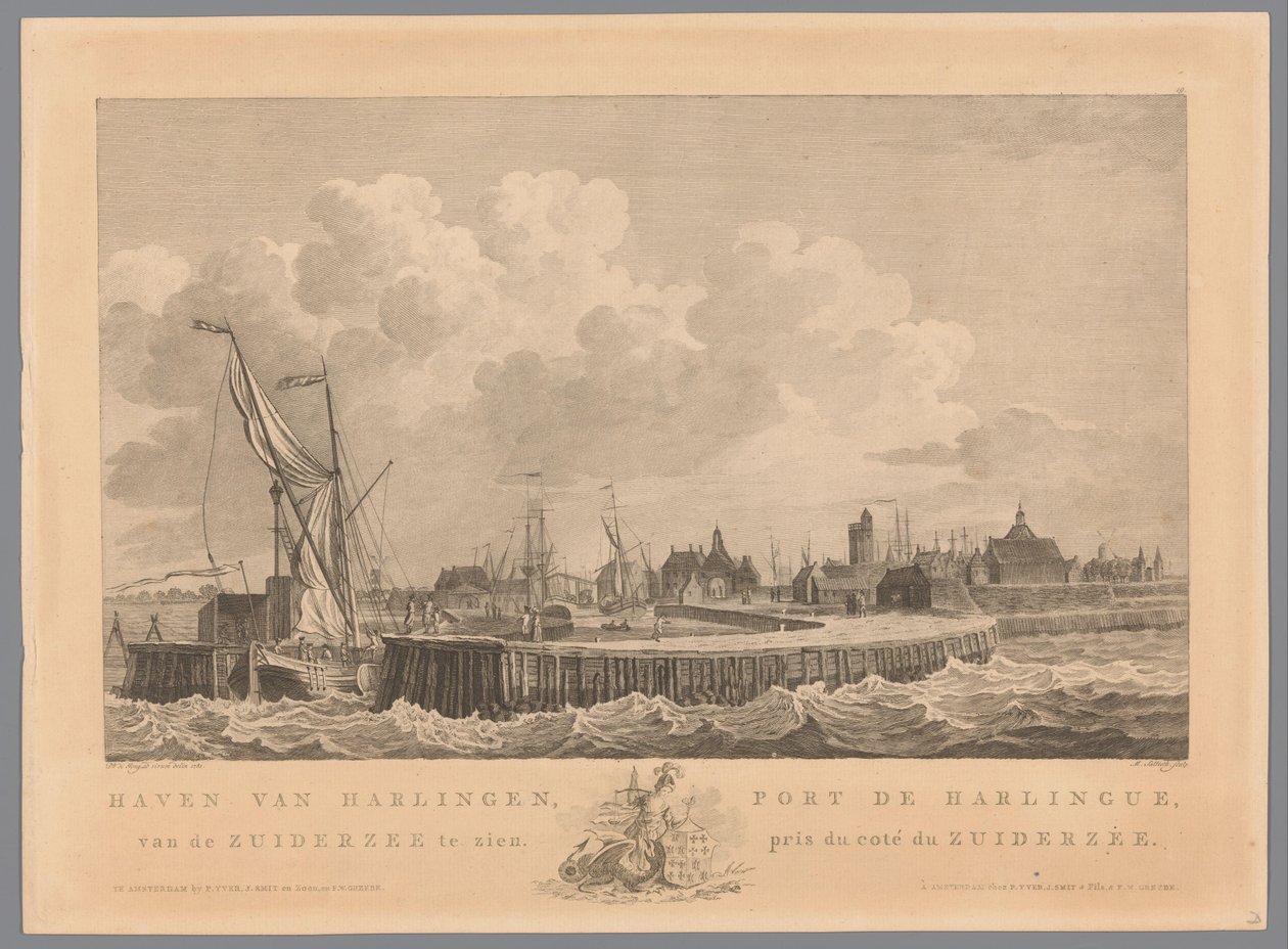 Havn i Harlingen Havn i Harlingen fra Zuiderzee at se / Port de Harlingue, pris de coté du Zuiderzee (titel på objekt) af Mathias de Sallieth