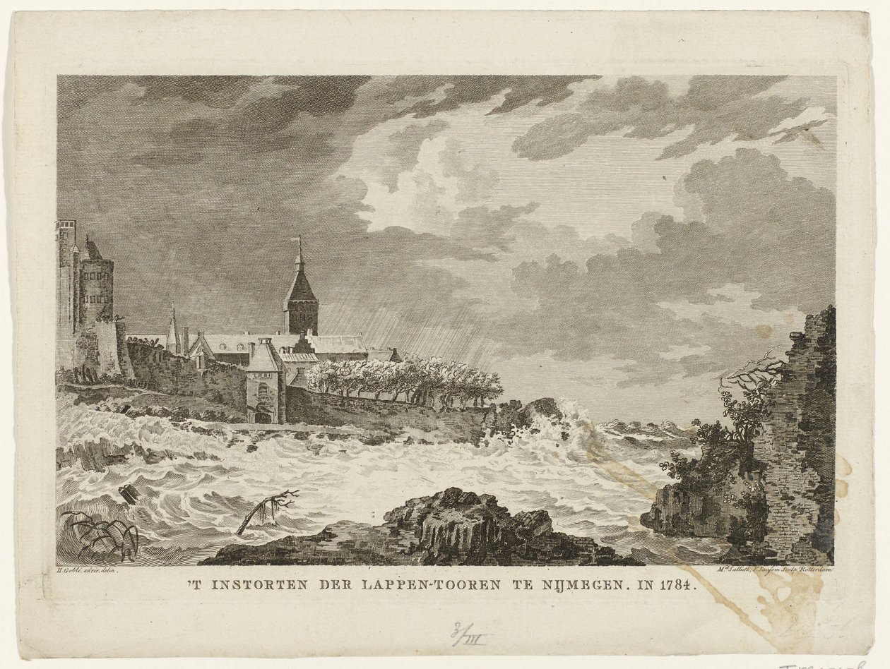 Kollaps af Lappetårnet i Nijmegen, 1784 Kollaps af Lappetårnet i Nijmegen. I 1784 (titel på objekt) af Mathias de Sallieth