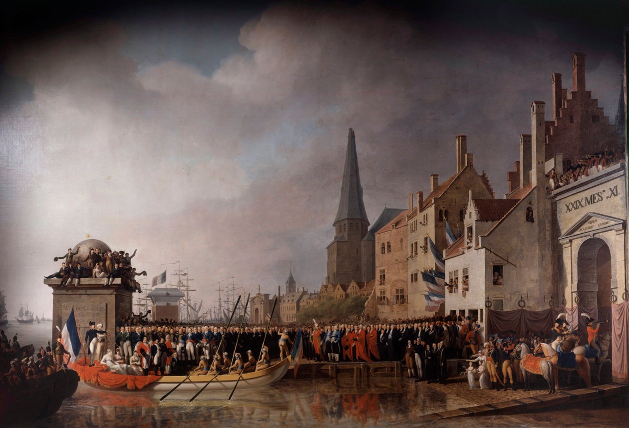 Napoleon Bonapartes (1769-1821) og Josephine de Beauharnais (1763-1814) indtog i Antwerpen den 18/07/1803 Maleri af Mathieu Ignace Van Bree (1773-1839) af Mathieu Ignace van Bree
