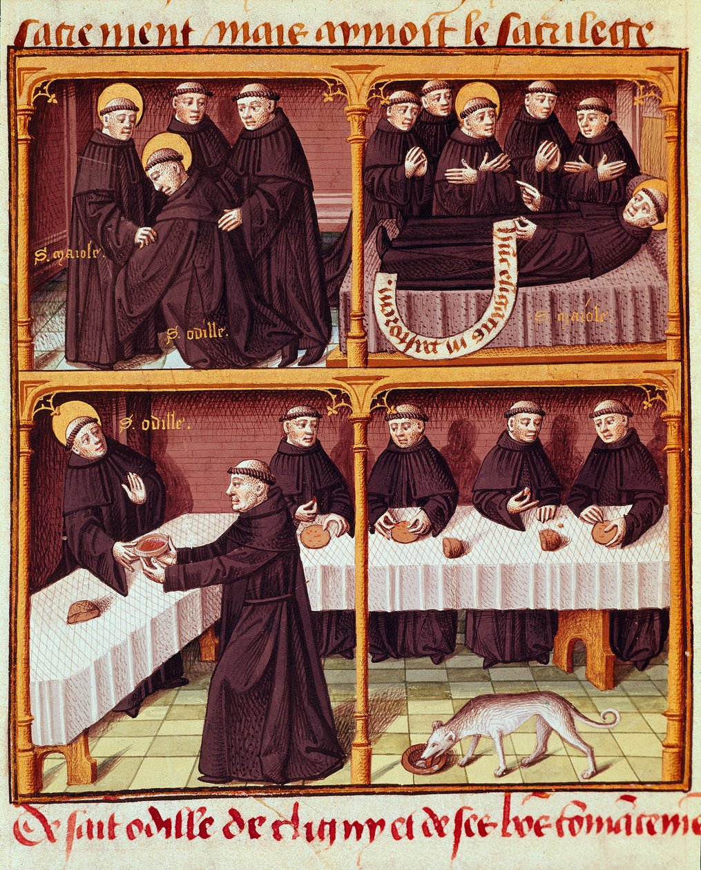 Refectoire de monines Miniature fra manuskriptet "" Speculum historiale"" (ms. 1196, fol. 141 v.) af Vincent de Beauvais (1184/94-1264) oplyst af Mester Francois (1400-tallet). Chantilly, Conde Museum af Maître François