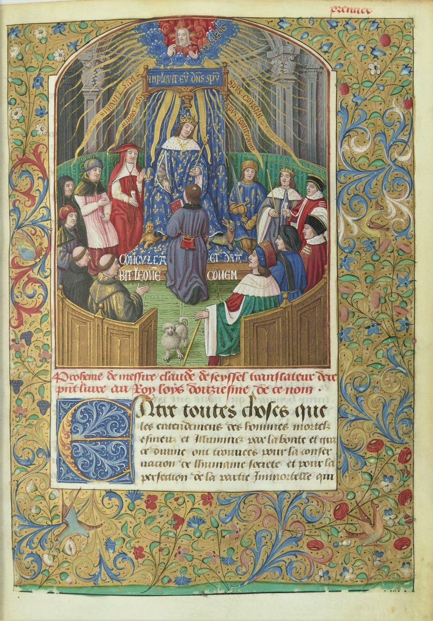 Xenofons Anabasis oversat af Claude de Seyssel: dedikationsscene, manuskriptet er en gave fra oversætteren til Ludvig XII. af Maitre de Philippe de Gueldre