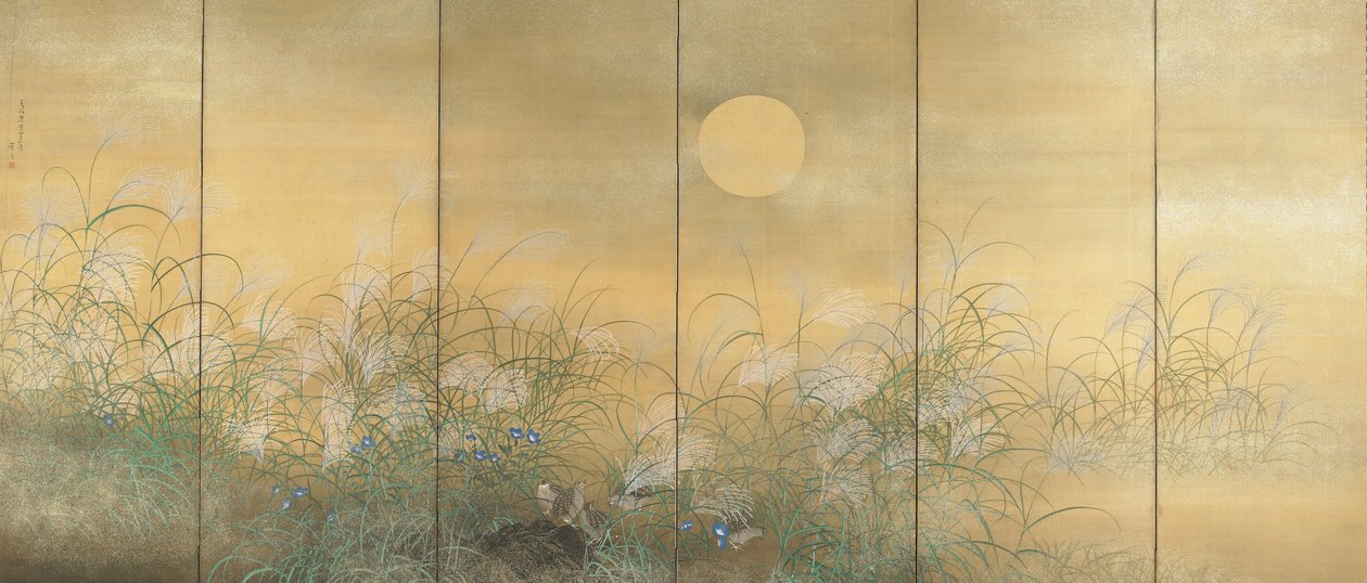 Vagtel fodring midt i Susuki og Kikyo af Matsumura Keibun