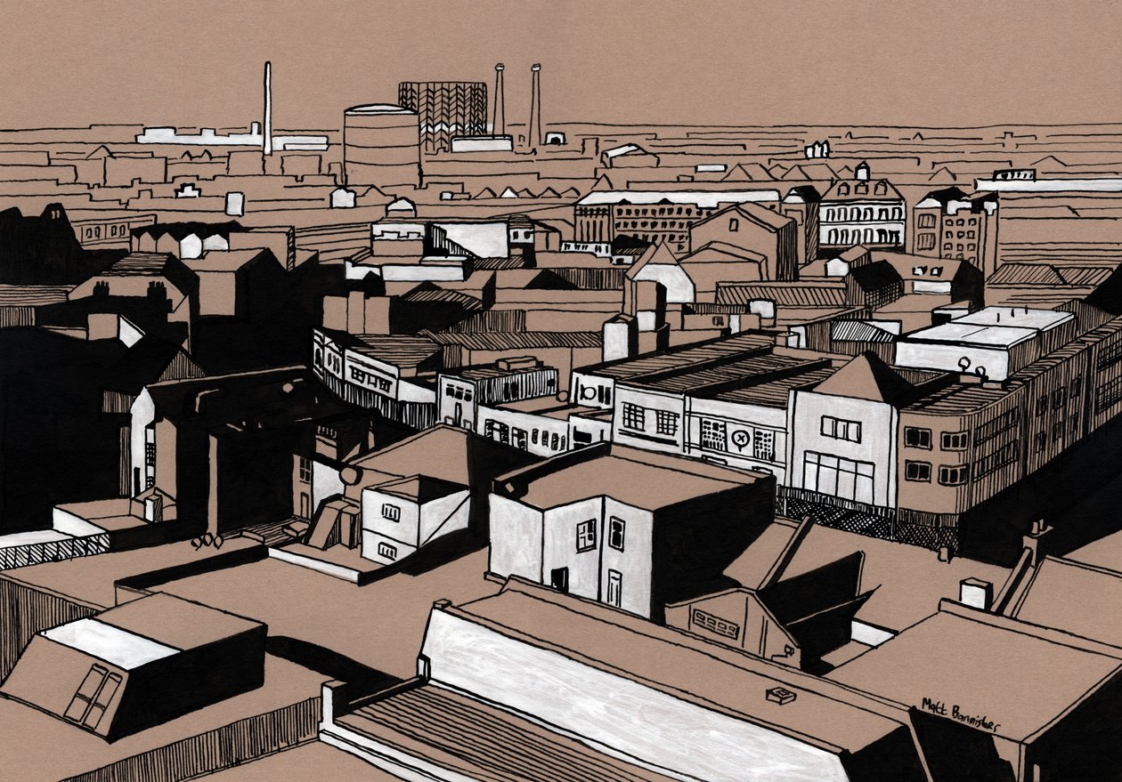 Croydon View, 2016 (akrylblæk på plade) af Matt Bannister