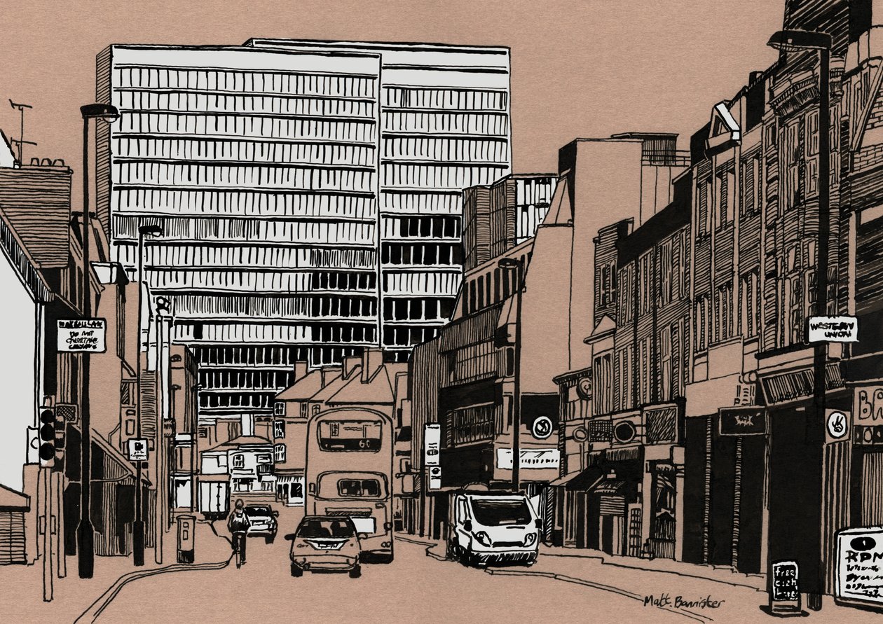 South End - Croydon, 2016 (akrylblæk på plade) af Matt Bannister