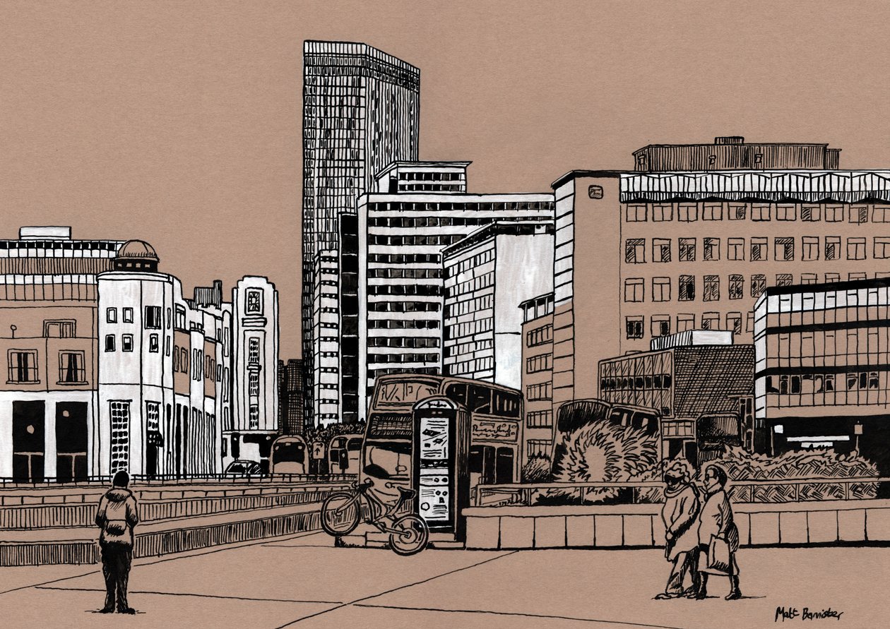 Wellesley Road - Croydon, 2016 (akrylblæk på plade) af Matt Bannister