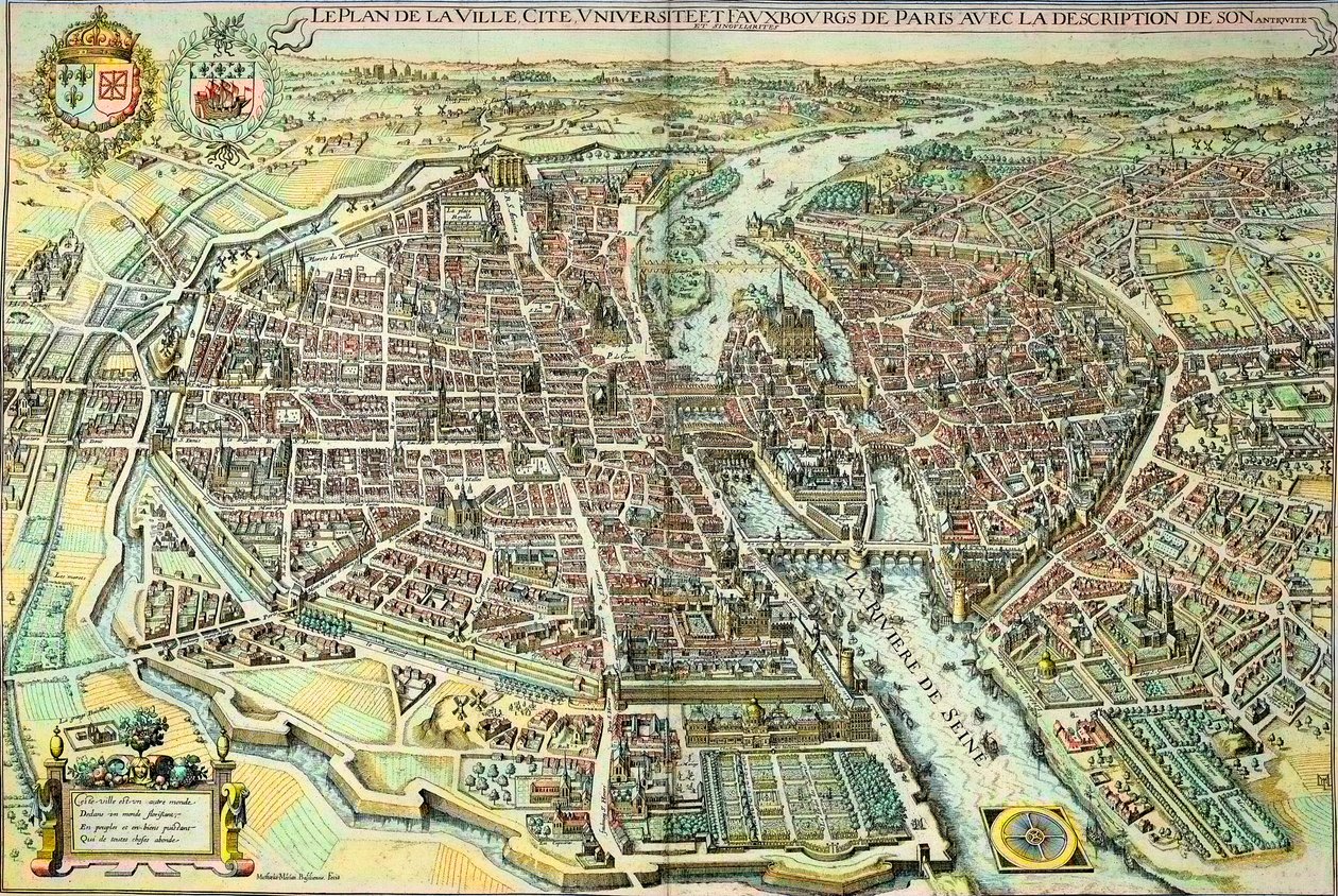 Plan over Paris i 1615. Stik af Mathieu Merian af Mattaus the Younger Merian