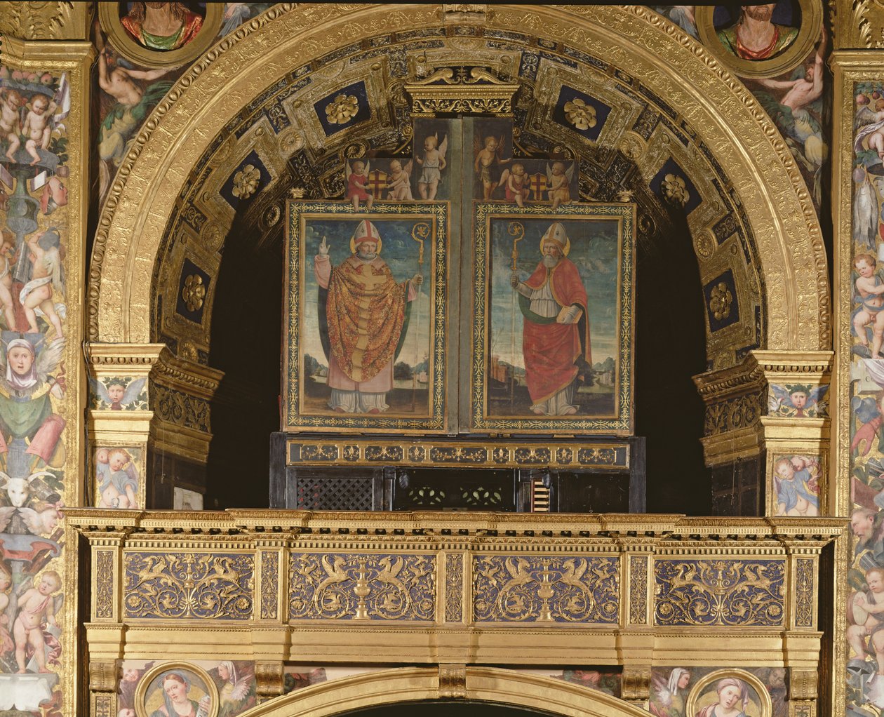 Sankt Bassianus og Sankt Ambrosius, biskop af Milano, 1507 af Matteo Chiesa