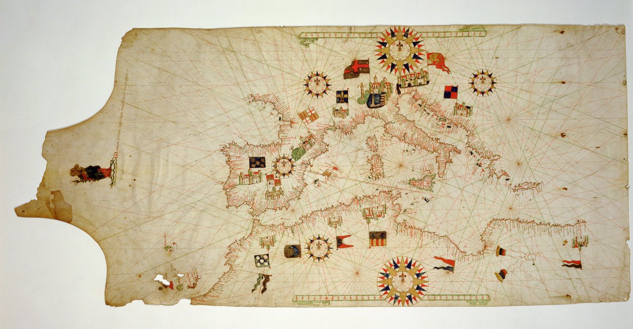 Miniature nautisk kort over det centrale middelhav, 1560 (pergament) af Matteo Prunes
