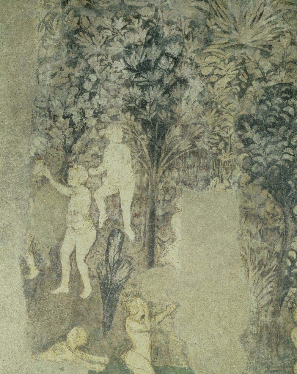 Detalje af mænd, der bader fra det dekorative skema i pavenes sal, fresko fra 1437 af Matteo Giovanetti
