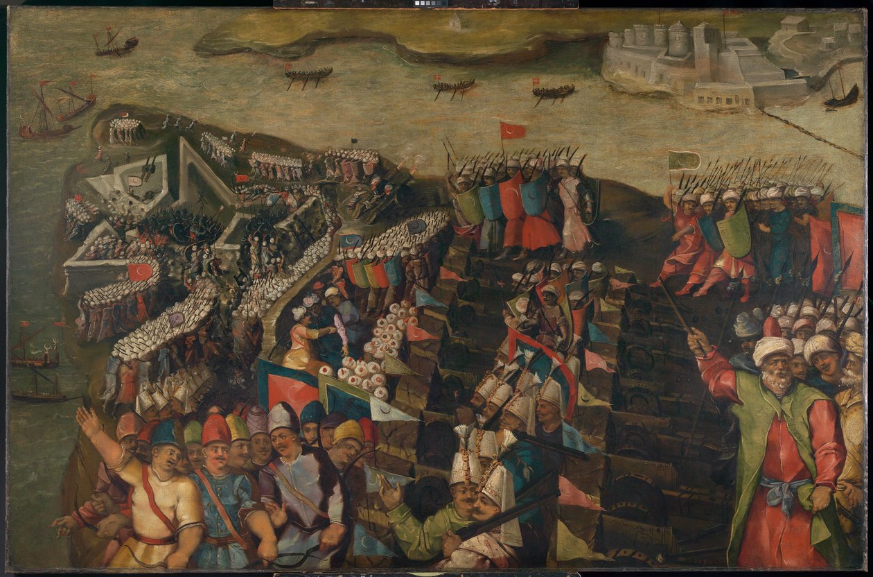 Belejringen af Malta: indtagelse af St Elmo, 23. juni 1565, slutningen af det 16. århundrede (olie på lærred) af Matteo Perez d