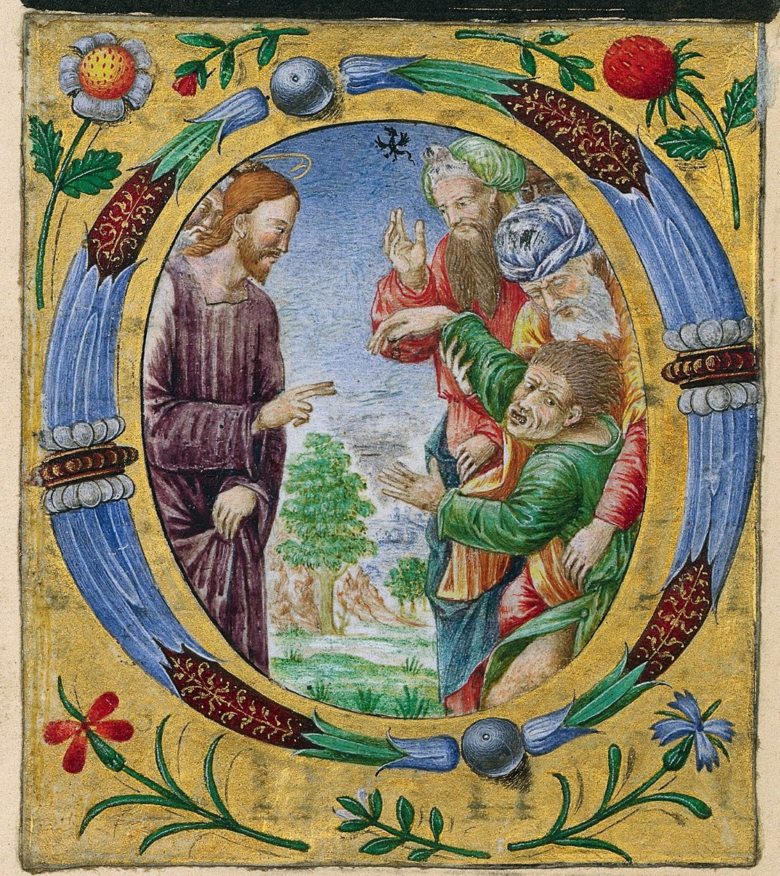 Cutting from a Missal: Initial O with Christ Performing an Exorcism, ca. 1520. af Matteo da Milano