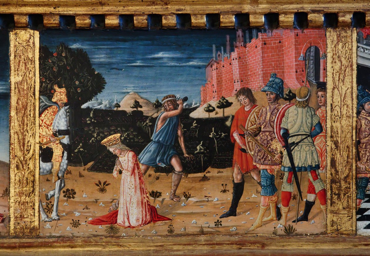 Madonna og barn med helgenerne Jakob, Augustin, Bernhardiner og Margrethe, første årtier af det 14. århundrede (tempera på panel) af Matteo di (c.1430 95) Giovanni
