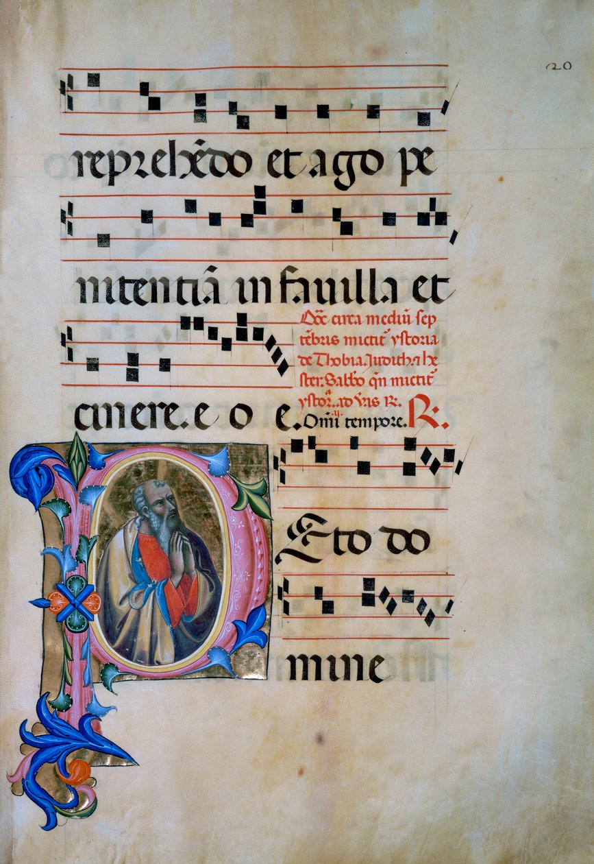 Oplyst initial med skikkelsen af Sankt Michael Ærkeengel, der besejrer dæmonerne (Corale 5, ca. 105v), til korbog 5 af Santa Maria degli Angeli af Matteo di Filippo Torelli
