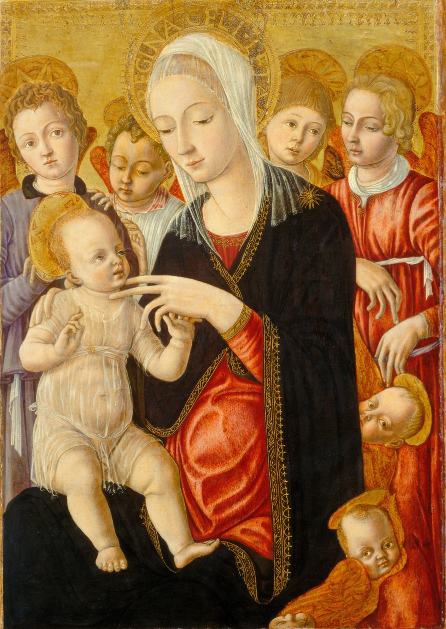 Madonna og barn med engle og keruber, ca. 14601465. af Matteo di Giovanni